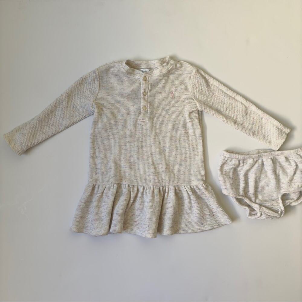 Ralph Lauren Baby Cream Knit Dress with Bloomers speckled long sleeve button up